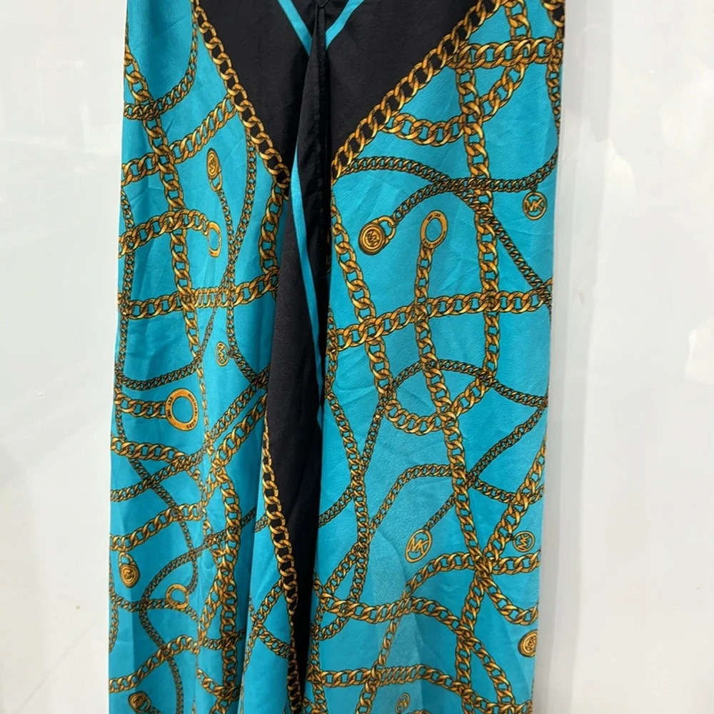 Michael Kors Women’s Blue Gold Nautical Scarf Wrap Tank Flowly Maxi Dress Sz S/M - Picture 5 of 7
